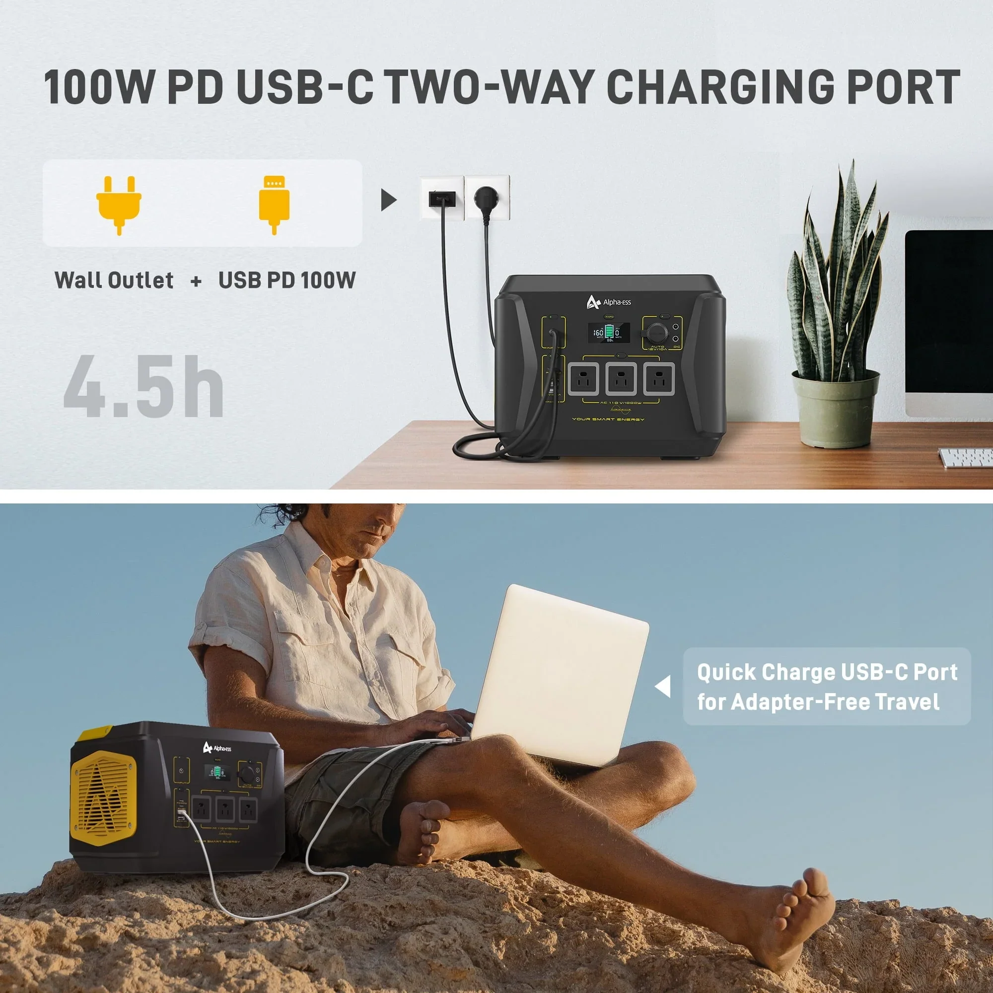 AlphaESS Portable Power Station 1000W, 1036Wh Solar Generator with 1000W AC Outputs (2000W Peak), Backup Power for Outdoor Camping, Home Use, Emergency
