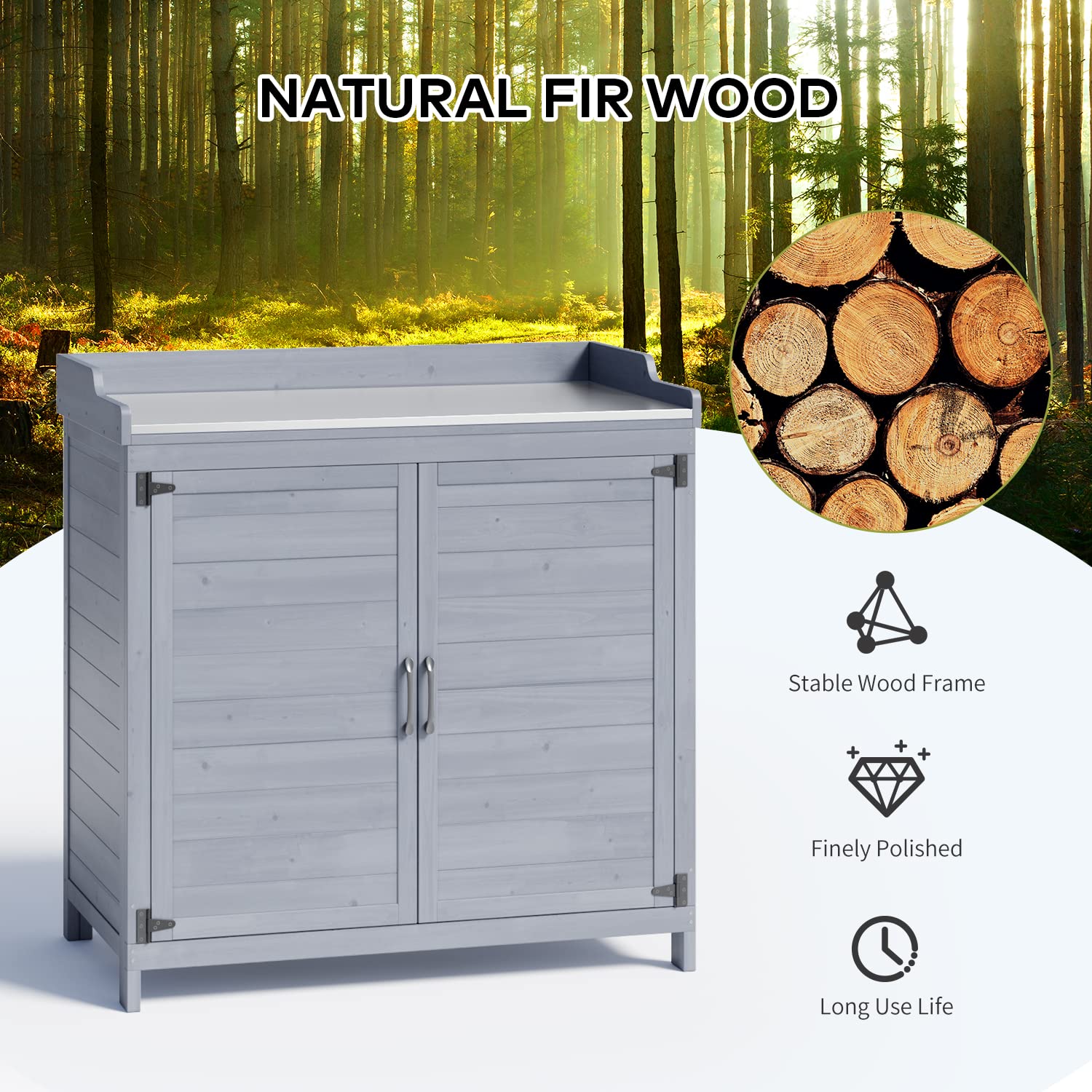 Lofka Outdoor Storage Cabinet, Outdoor Potting Bench Table with Removable Shelves for Yard, Garden, Waterproof Wood - Image 18