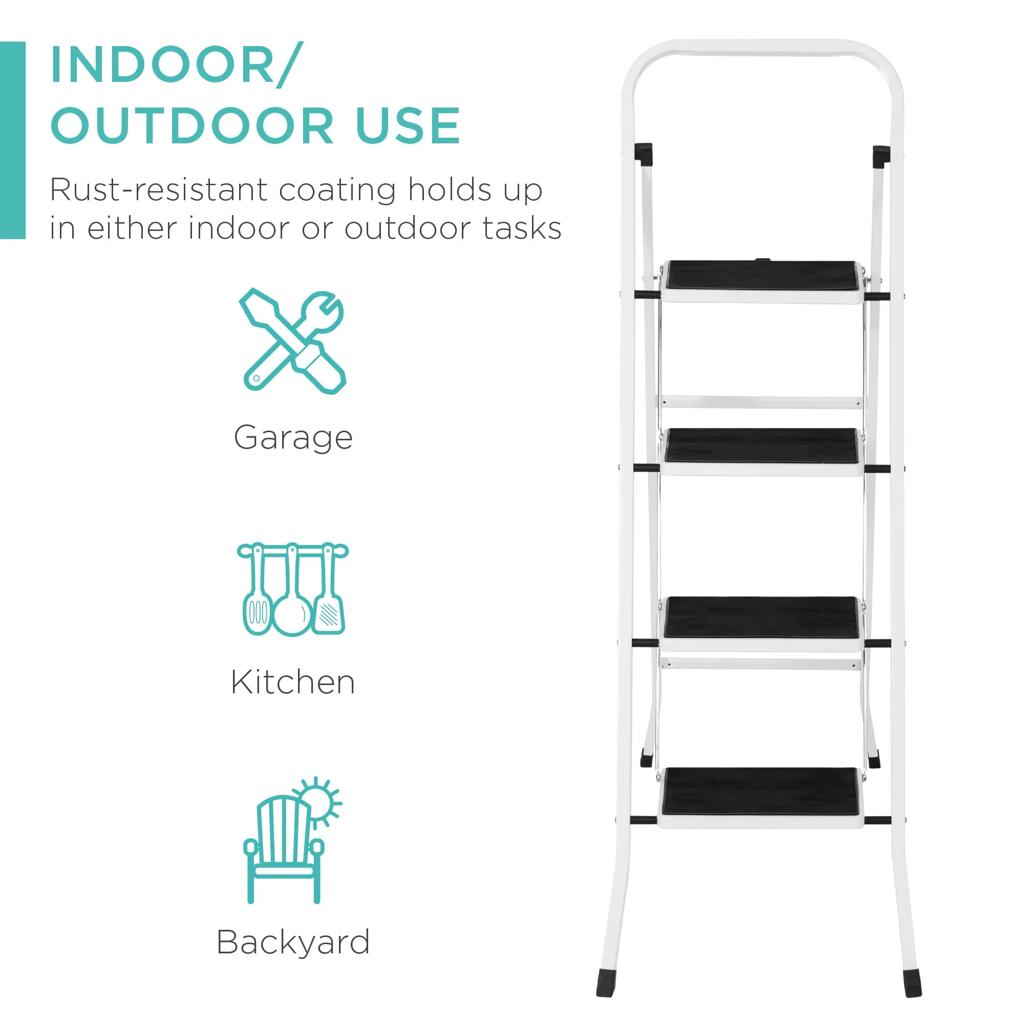 Best Choice Products 4-Step Portable Folding Steel Ladder w/ Hand Rail, Wide Platform Steps, 330lbs Capacity - Image 4