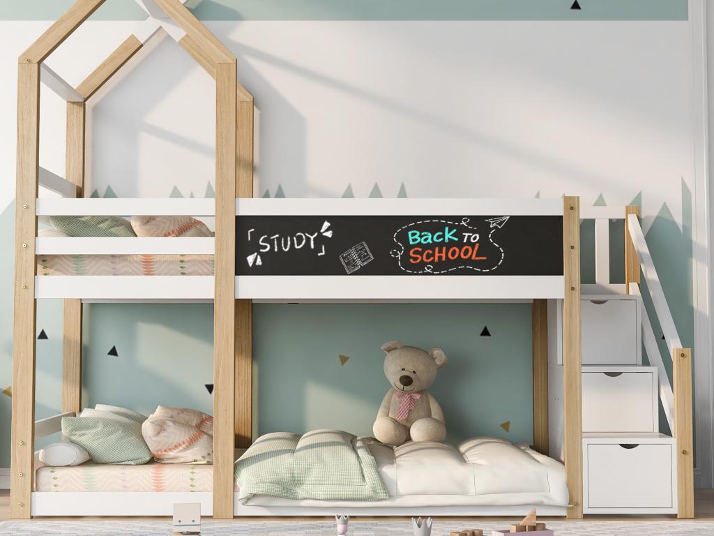 Litera 2 x 90 x 200 cm - 3 cajones - 2 x somieres - colores: natural y Lujodec