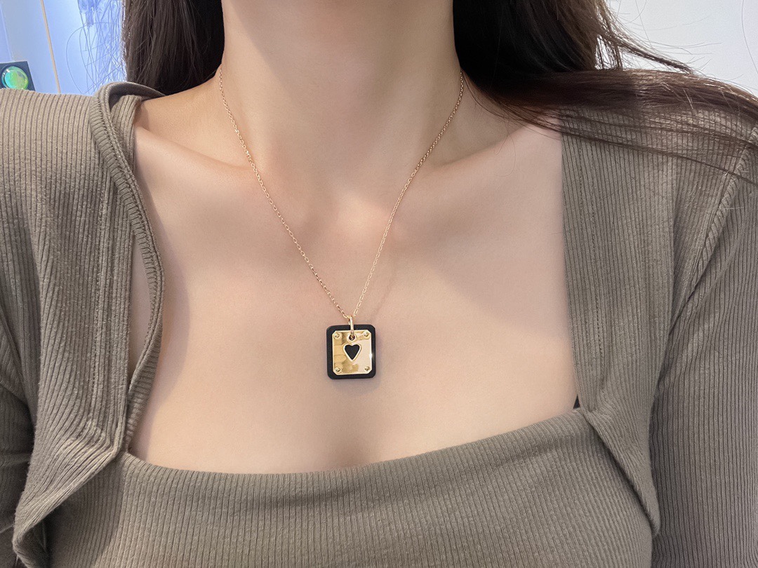 Hermes Cowhide Leather Square Tag Necklace - Original Replica Club