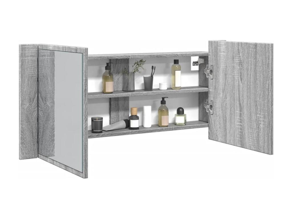 Armario de baño con espejo y luz LED gris Confortzx 100x12x45 cm