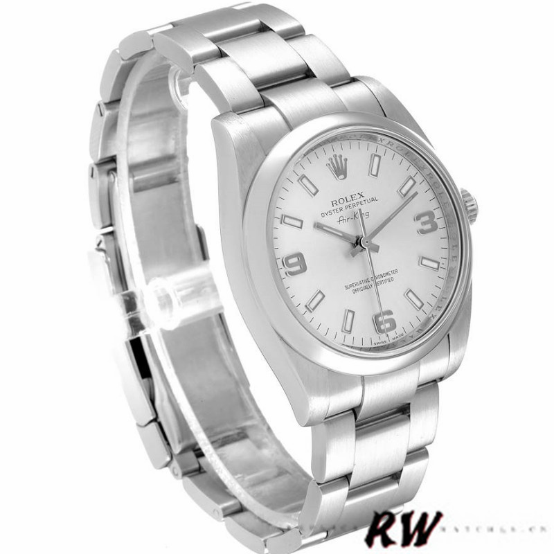 Rolex Oyster Perpetual Air-King 114200 Silver Arabic Dial 34mm Unisex Replica watch