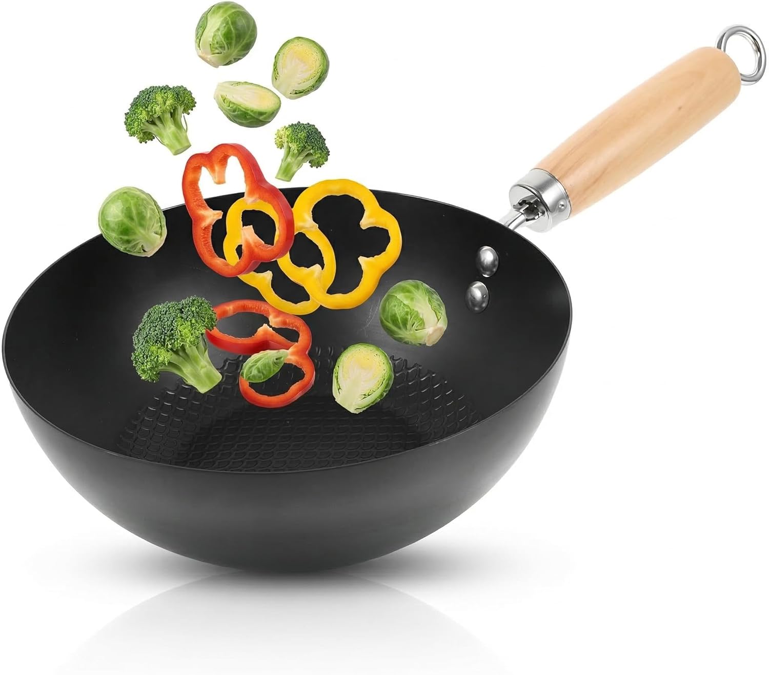 Cabilock Small Iron Pot Japanese Style Mini Wok 8 Inch Flat Bottom Cast Iron Pan for Single Serving Cooking Compatible with Induction Gas Electric Stoves