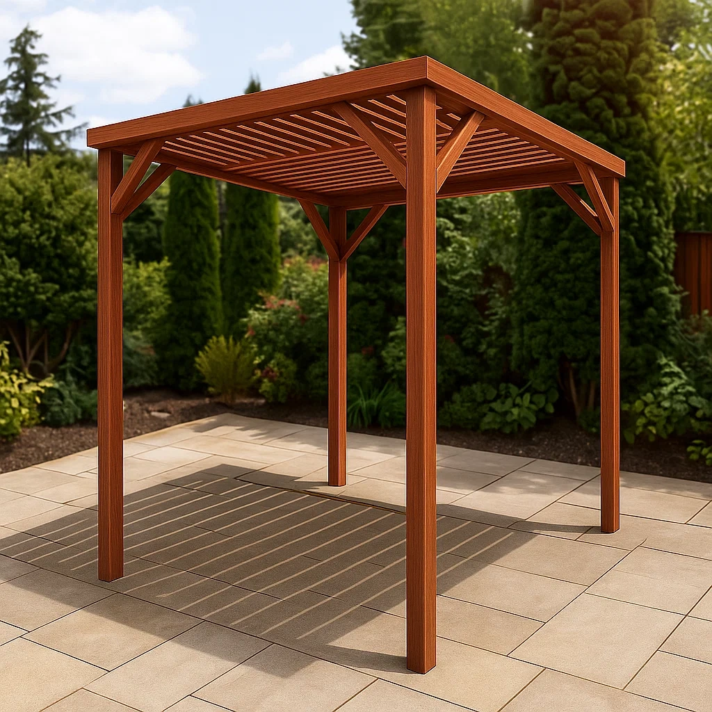 Pérgola cuadrada,madera,marrón,techo fijo,resistente a la intemperie,250x200x300 cm,jardín - pdAk2XU0j4Ul