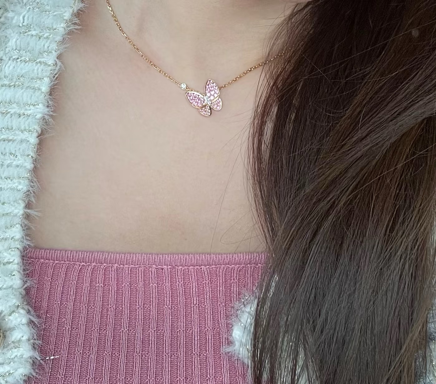 VCA Pink Diamond Butterfly Pendant Necklace - Original Replica Club