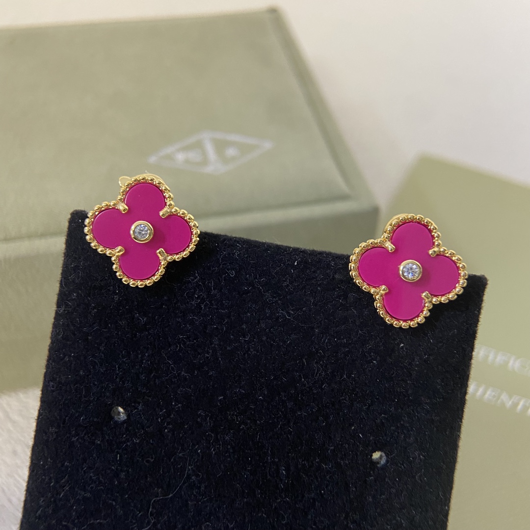 VCA Rose Red Diamond Alhambra Earrings - Original Replica Club