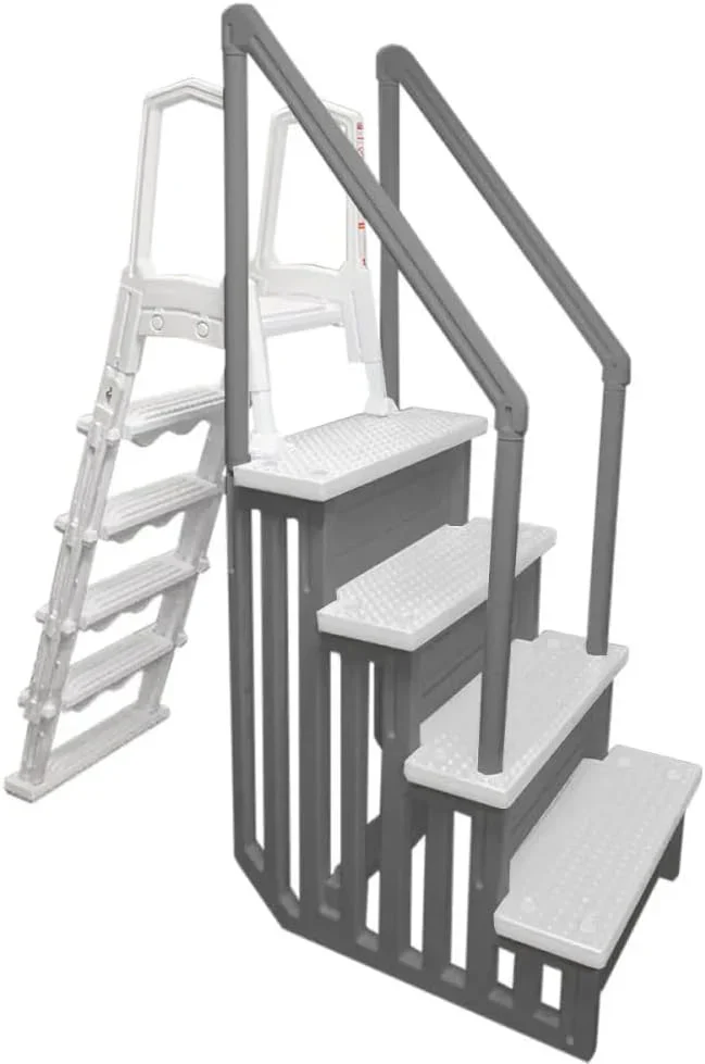 Select Anti-Slip in-Pool Steps | Gray | for Above Ground Swimming Pools | Can Mount to Decks 48" to 54" H | Safety Stairs Capacity Up to 300 lbs