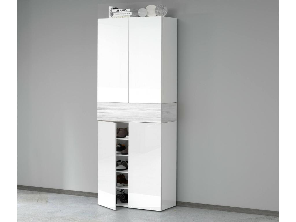 Zapatero Nestleano - zapatero que ahorra espacio con 5 puertas - armario de entrada multifuncional - 76x38h200 cm - efecto alerce blanco