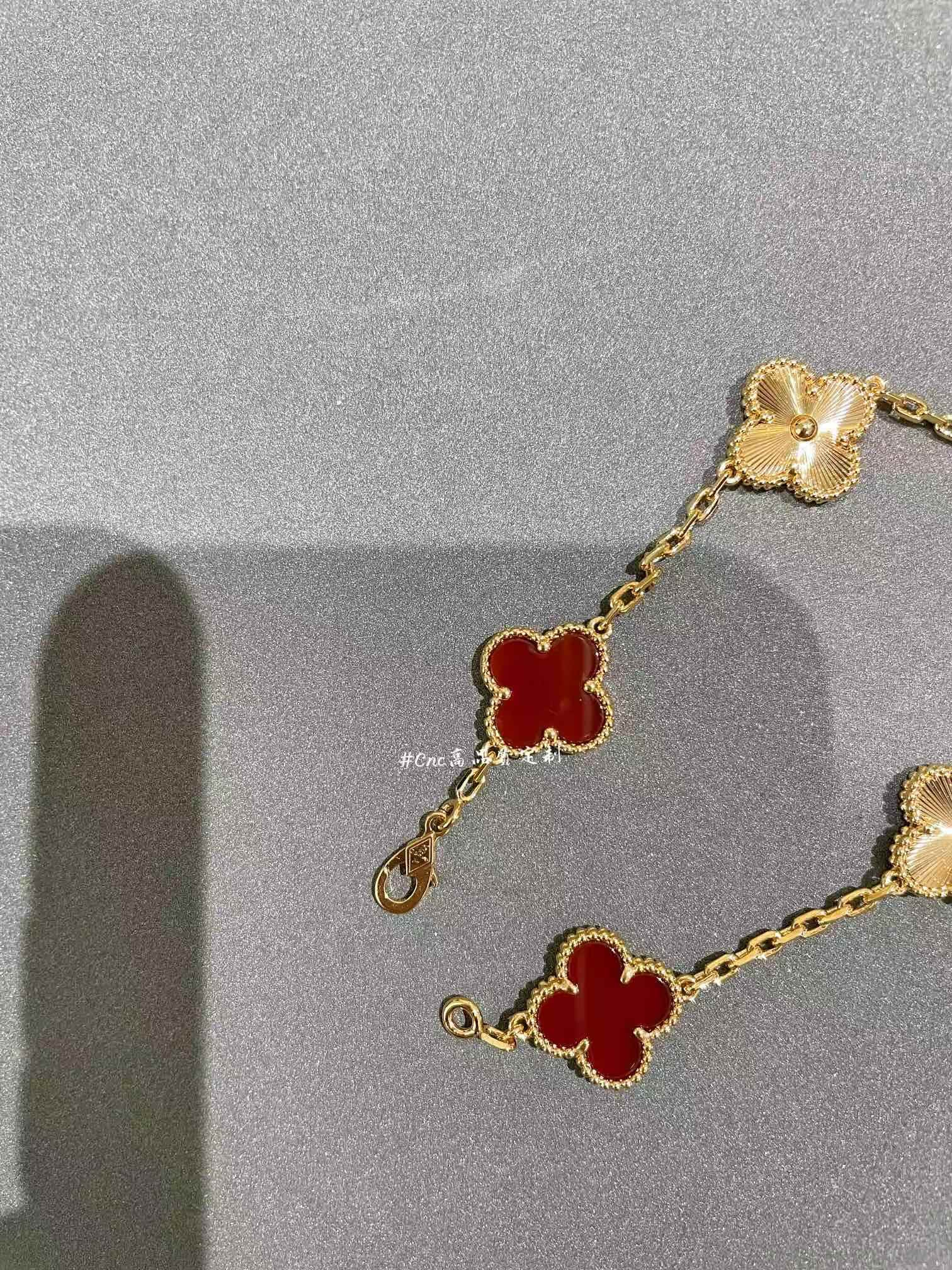 VCA Guilloche and Carnelian Vintage Alhambra Bracelet, 5 Motifs - Original Replica Club