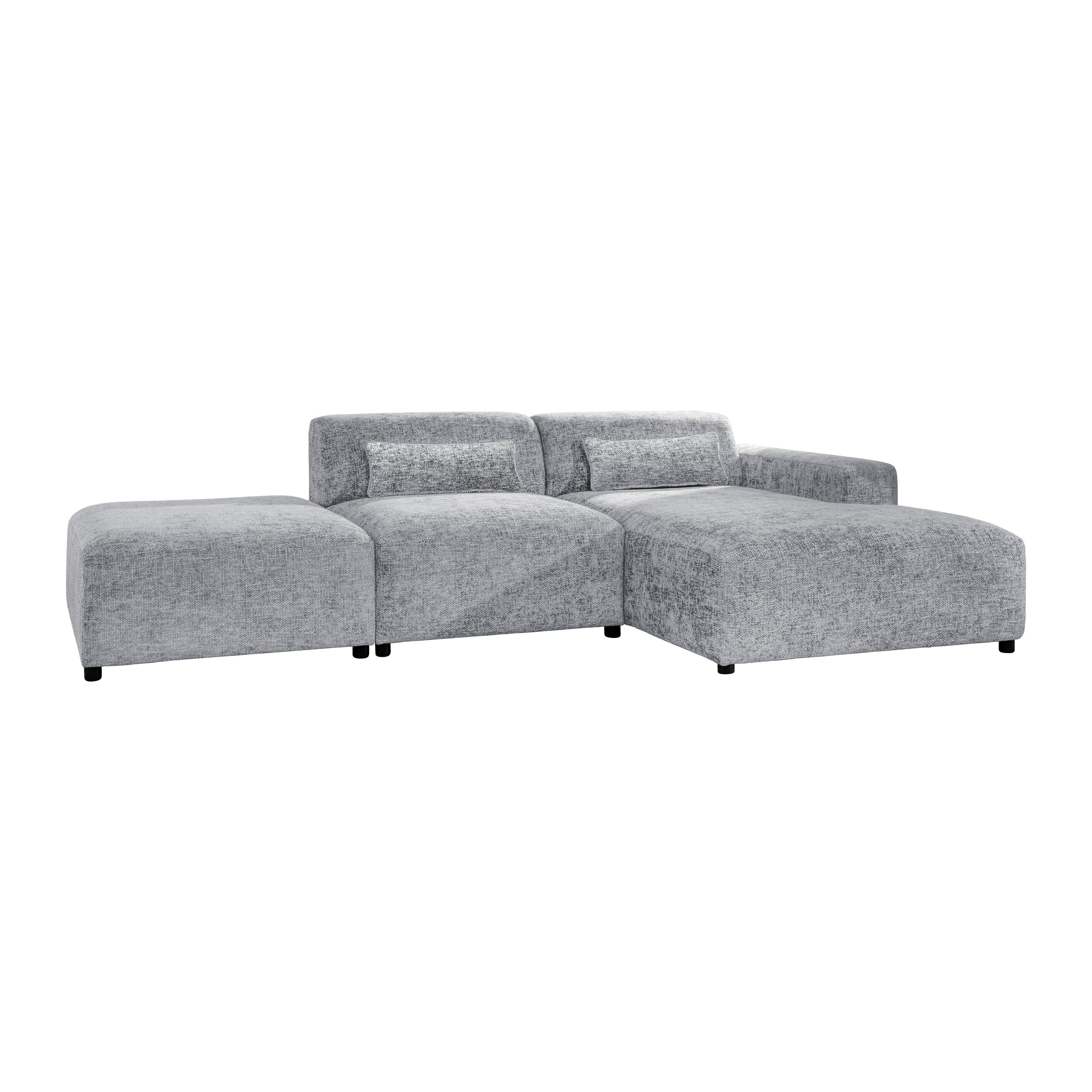 Blokker Velura Hoekbank Rechts met Hocker - Chenille - Grijs