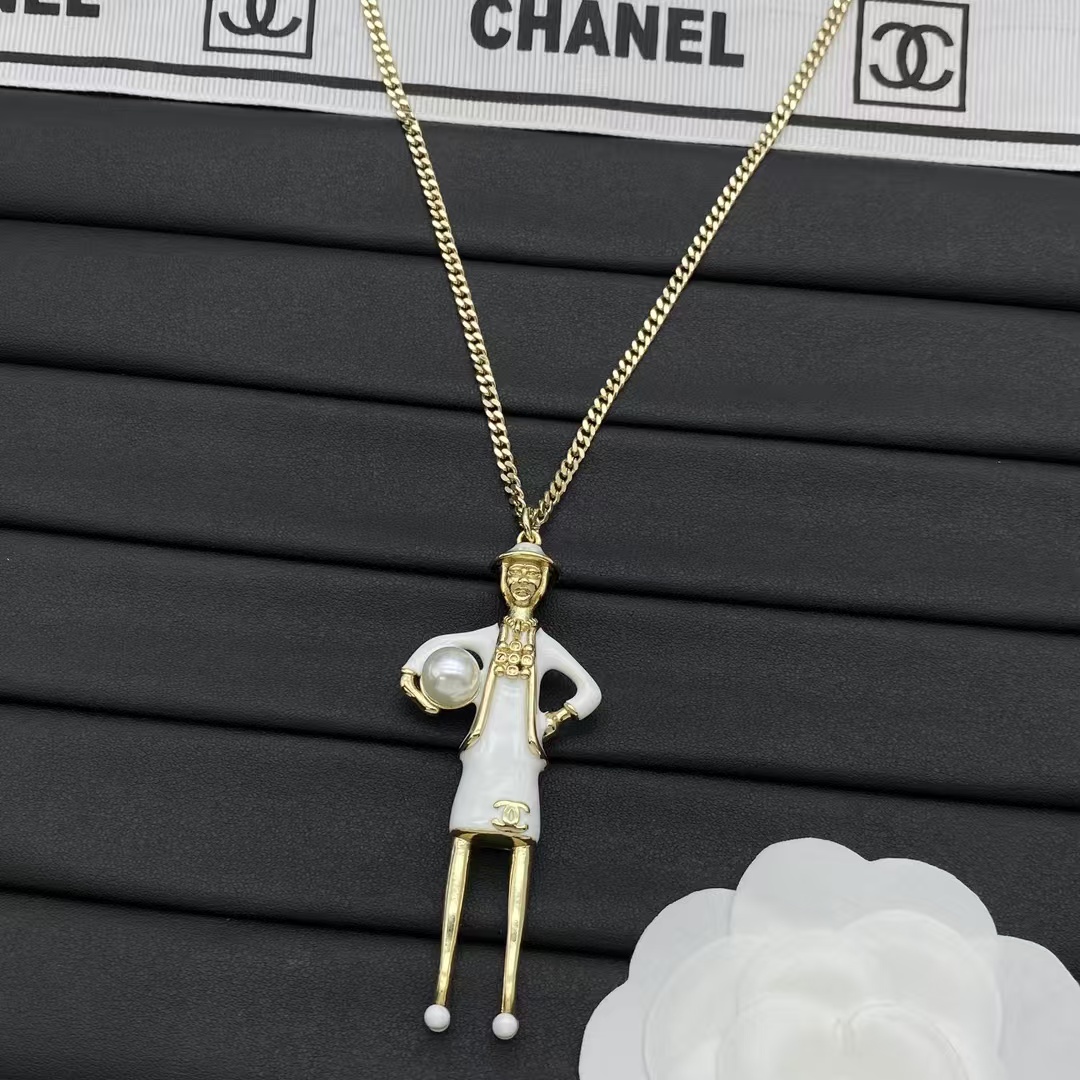 Chanel Coco Mademoiselle Figurine Enamel Gold Tone Necklace - Original Replica Club