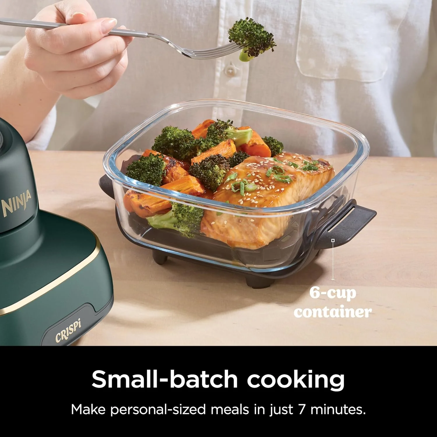 Ninja Crispi 5-in-1 Portable Glass Air Fryer Cooking System FN103BF, British Racing Green with Soft Gold Trim, 1500W, New - Image 7