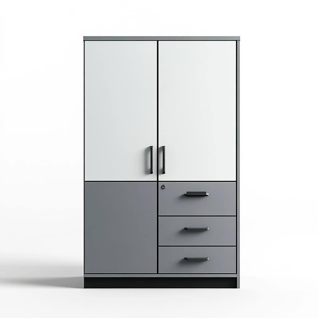 Armario de almacenamiento para oficina gris y blanco en acero con doble puerta y cajones funcionales 180x100x45 cm
