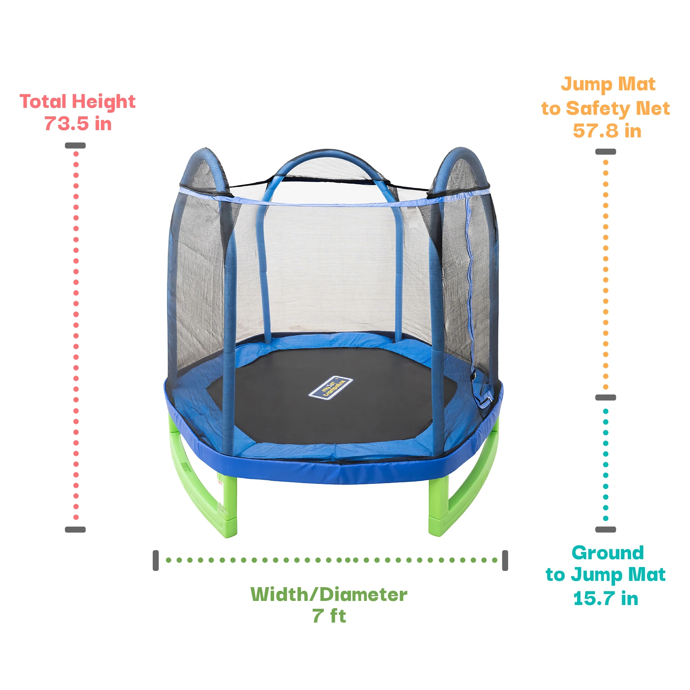 Sportspower 7' My 1st Trampoline for Kids 3-10 with Safety Enclosure Blue and Green - Image 5