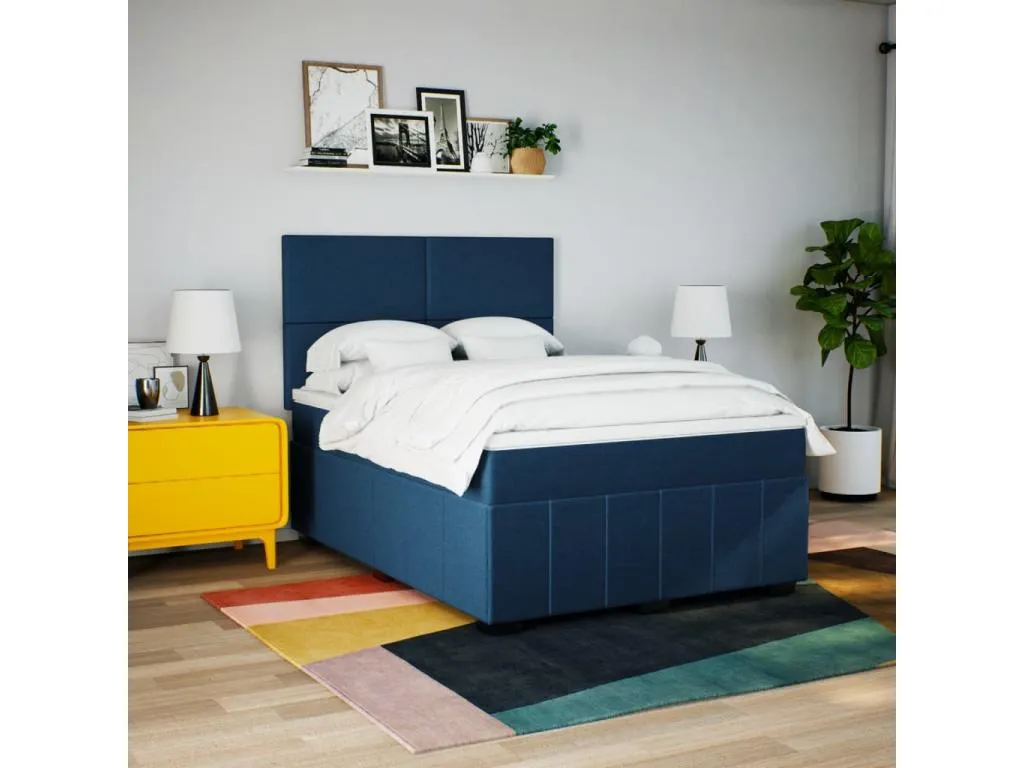 Cama box spring con colchón tela azul 160x200 cm lvx3522721