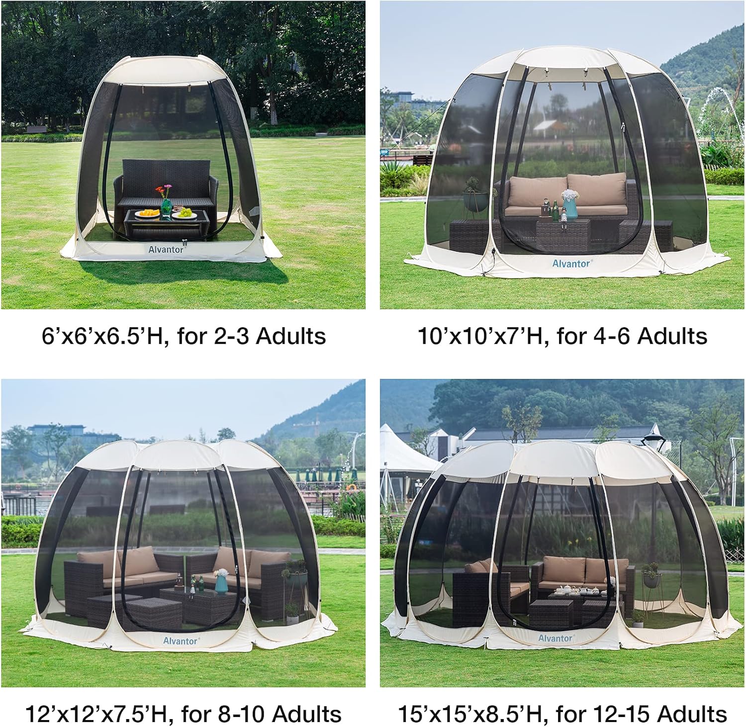 Screen gazebo sleeps 6-10-15 people Igloo-style canopy tent mosquito net on the sides Perfect