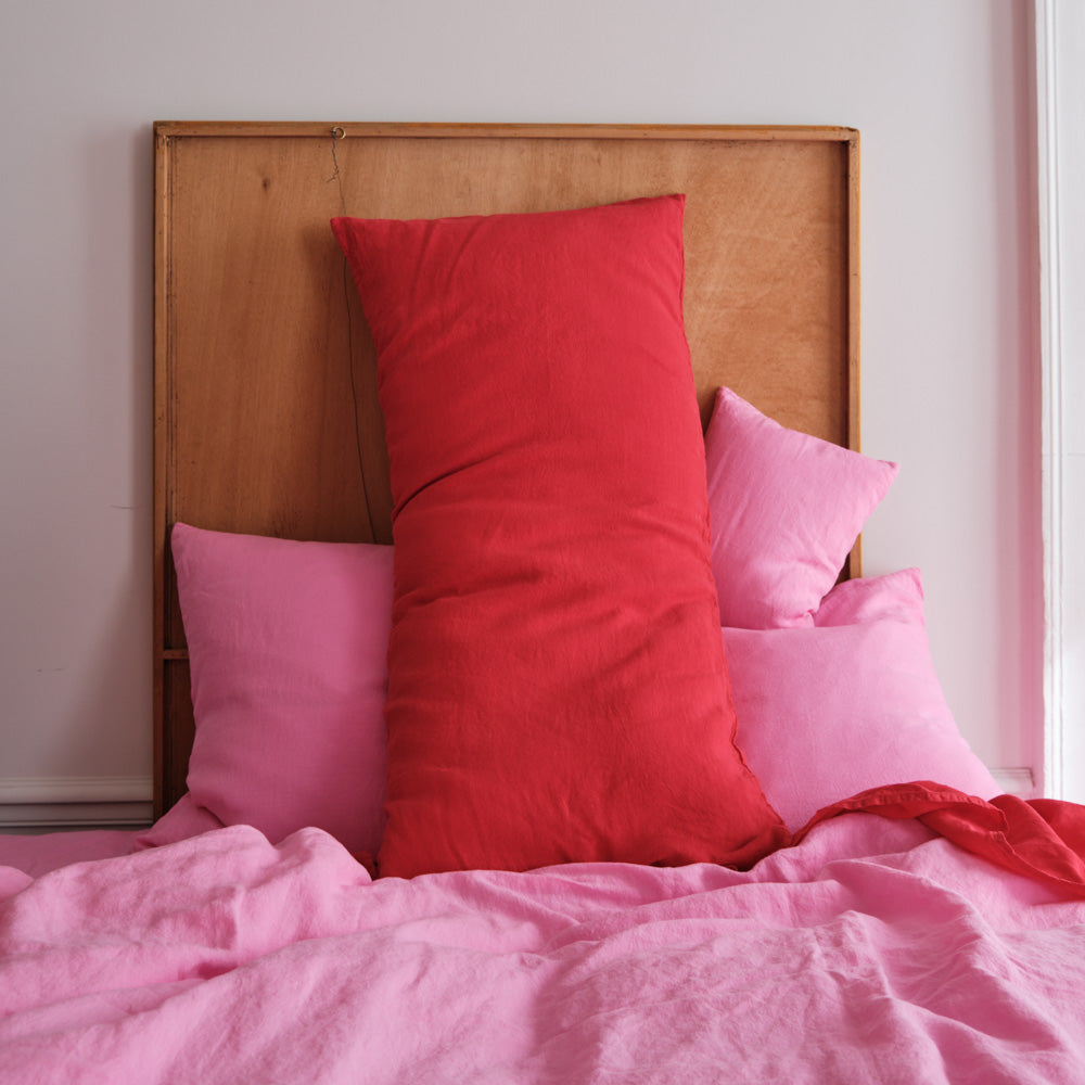 Coussin rectangle en lin lavé - Rouge Vermillon