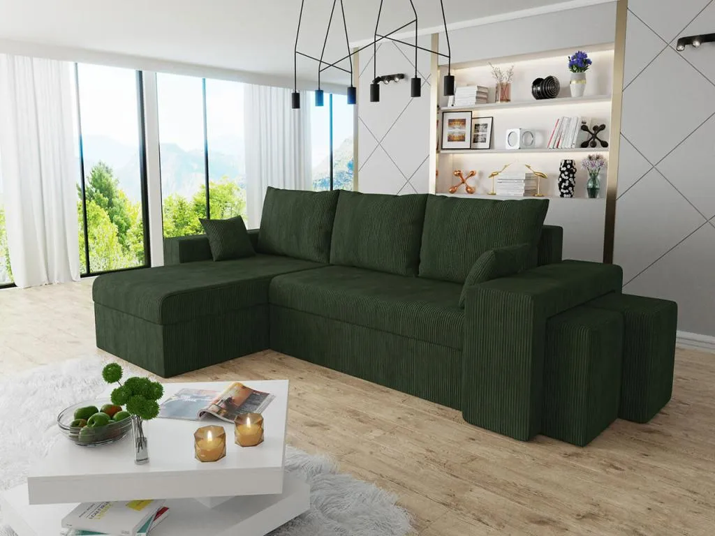 Sofá rinconero Francomuebleses 138 Verde Función de descanso Caja de ropa de cama 256x139cm