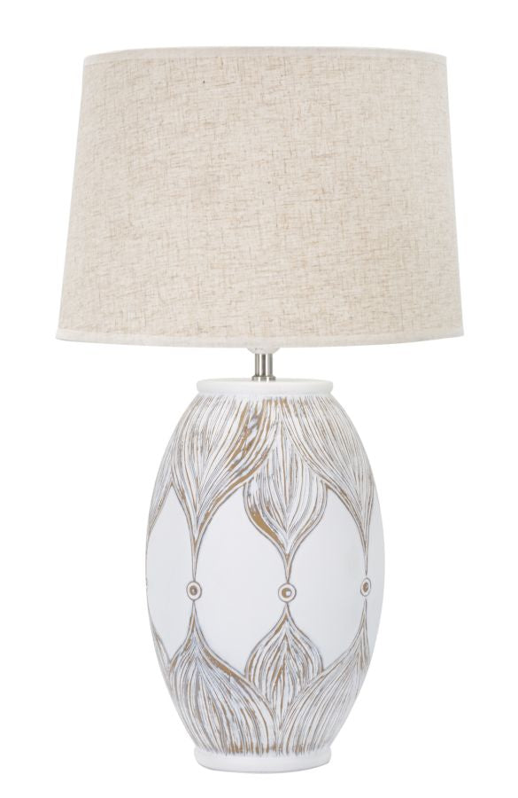 Mauro Ferretti Atene Tafellamp in witte hars met beige kap