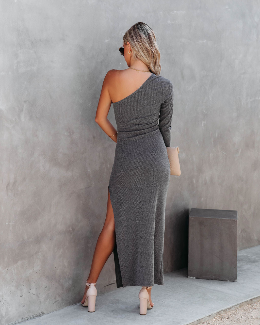 Such A Stunner One Shoulder Ribbed Maxi Dress - Charcoal - FINAL SALE - Se7enfashion