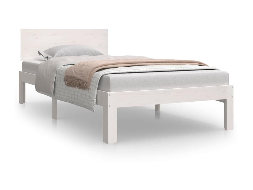 Estructura de cama individual madera maciza blanco 90x190 cm