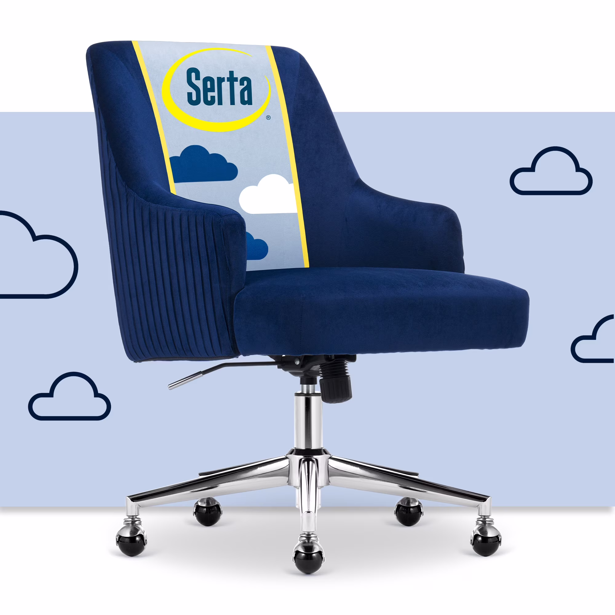 Serta Scarlett Modern Mid-Back Office Chair Velvet Fabric Gold Metal Base Pink - Image 5