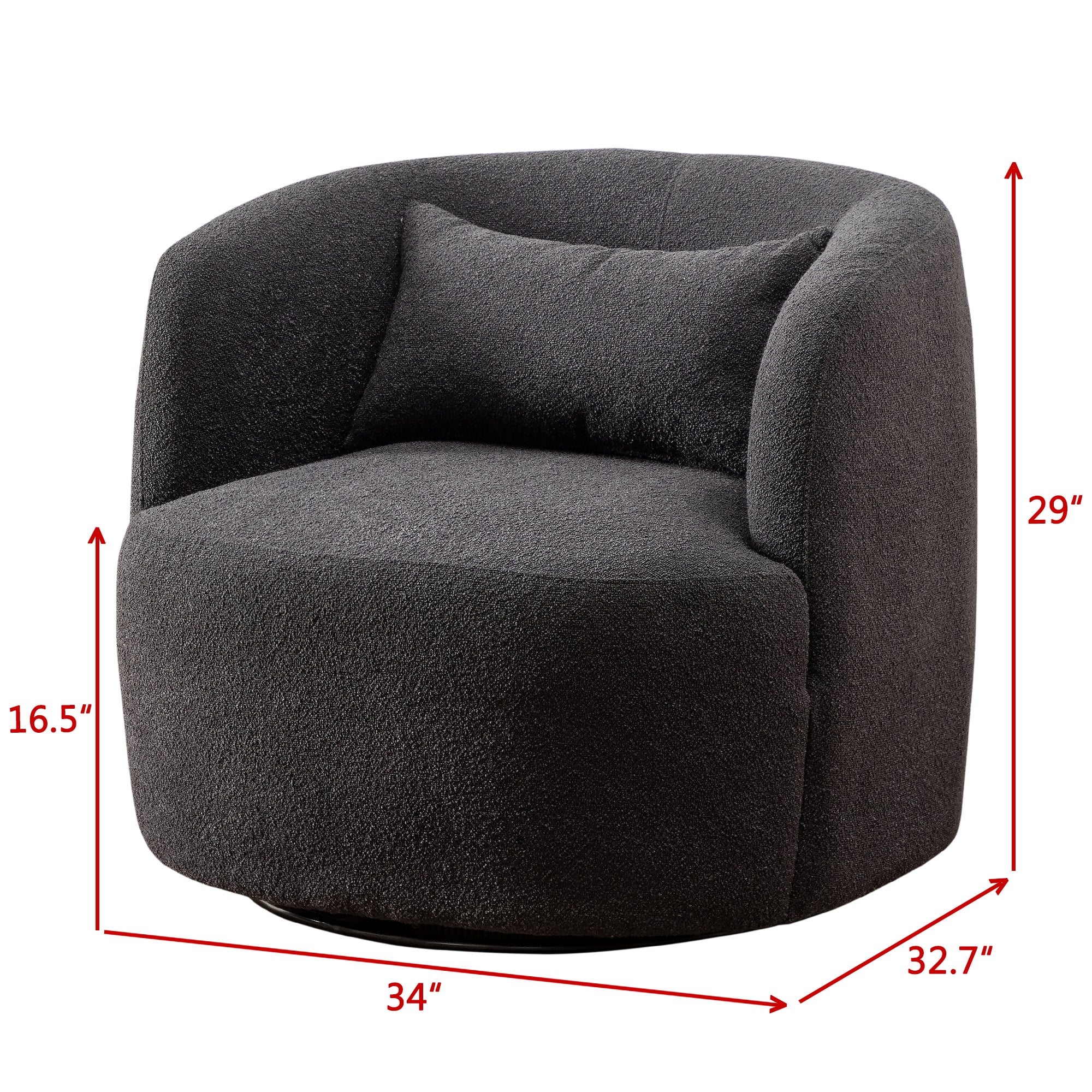 34" Wide Boucle Swivel Barrel Chair, No Assembly Round Upholstered Armchair Accent Chair Single Sofa Chair with Toss Pillow for Living Room and Bedroom, Taupe - Image 24