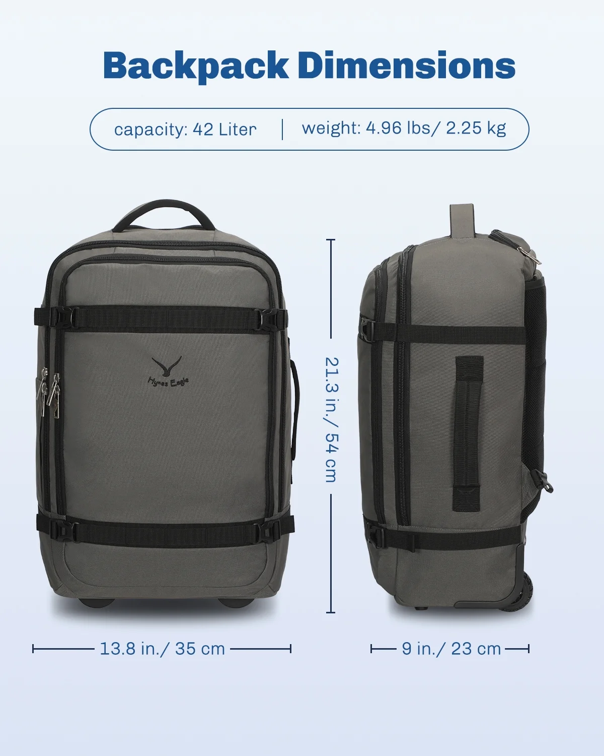 Hynes Eagle 22" Hybrid Carry-On Luggage, Softside Rolling Backpack, Grey - Image 2