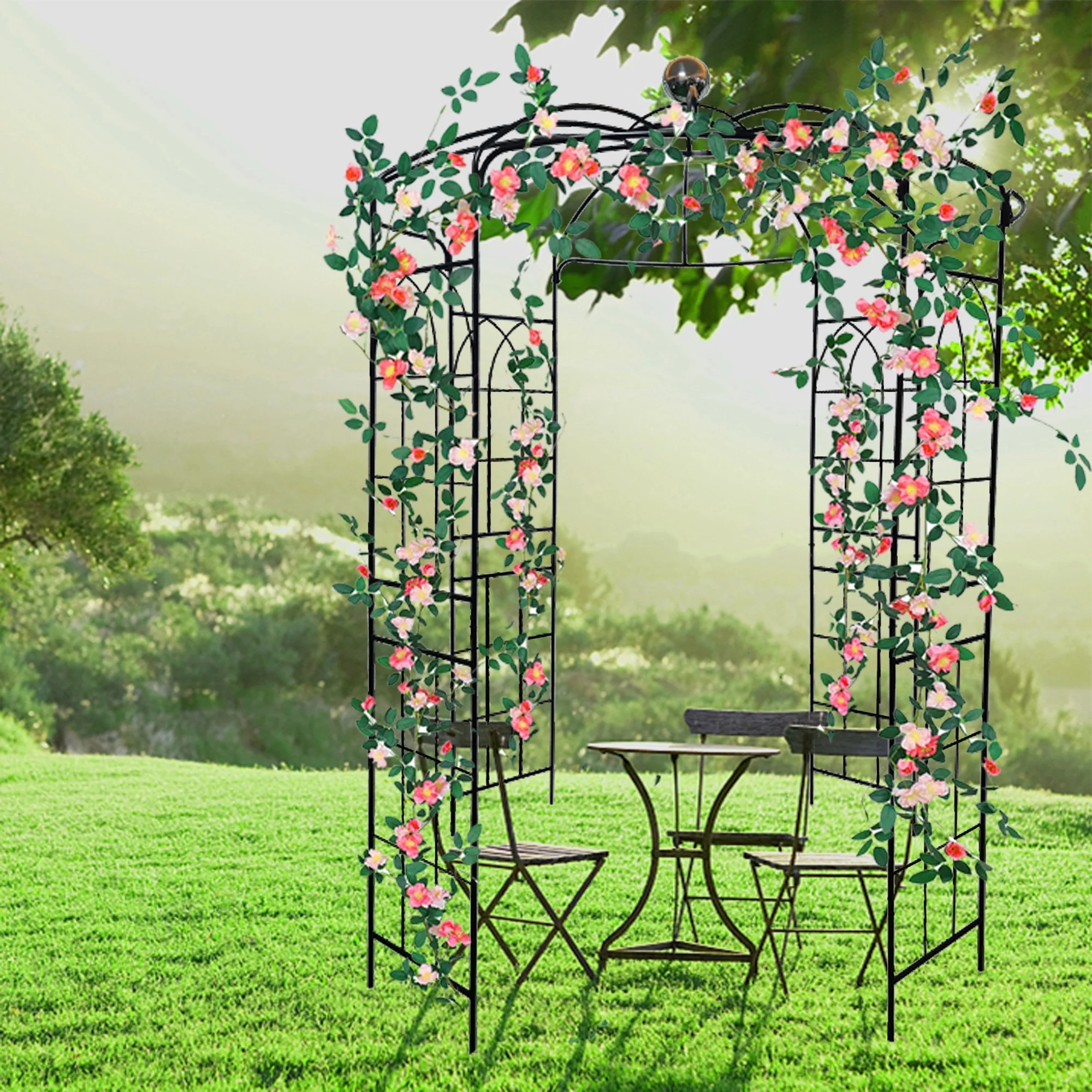 Metal Garden Arch Iron Garden Arbors Gazebo Dia81.3'' x 114.2'' High Birdcage Shape Pergola Pavilion for Wedding Ceremony Outdoor Black - Image 10