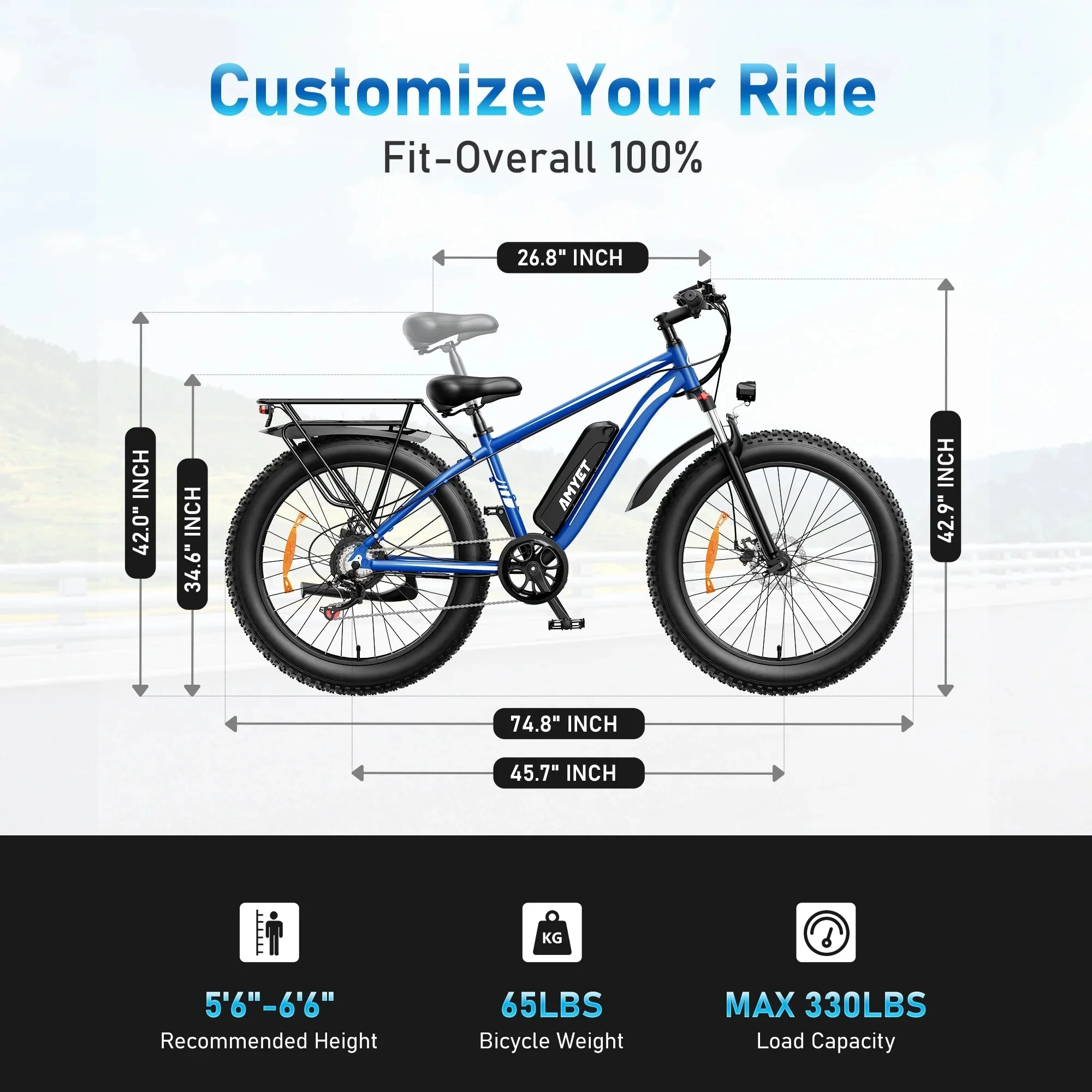 AMYET 26 x 4 Fat Tire Electric Mountain Bike, 48V 15Ah, 7-Speed - EB26 - Image 46 AMYET 26 x 4 Fat Tire Electric Mountain Bike, 48V 15Ah, 7-Speed - EB26 - Image 46