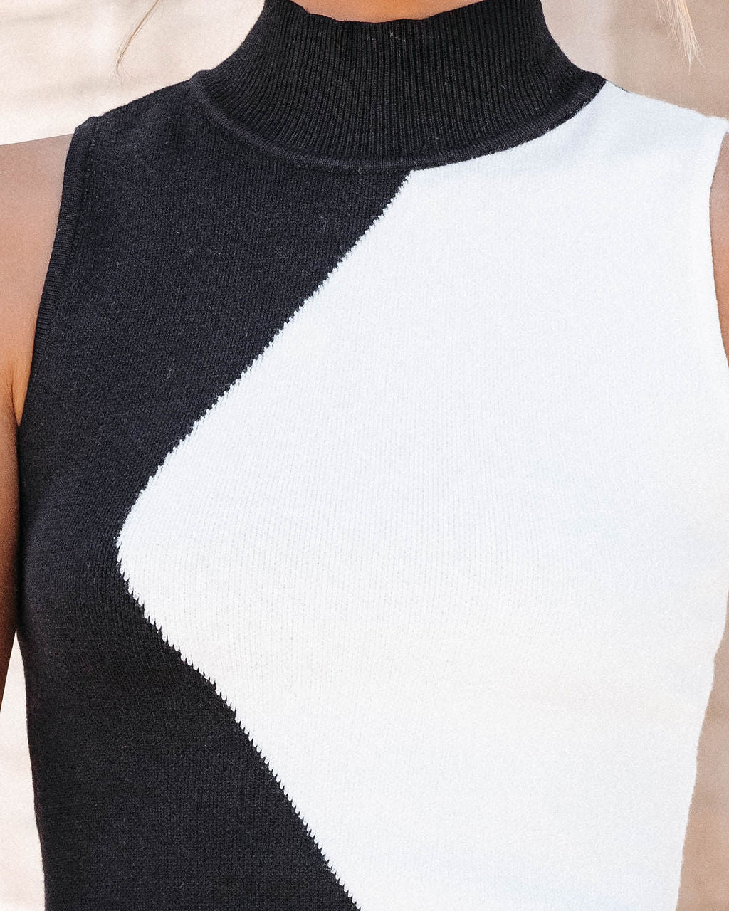 Face Off Colorblock Mock Neck Knit Mini Dress - Se7enfashion