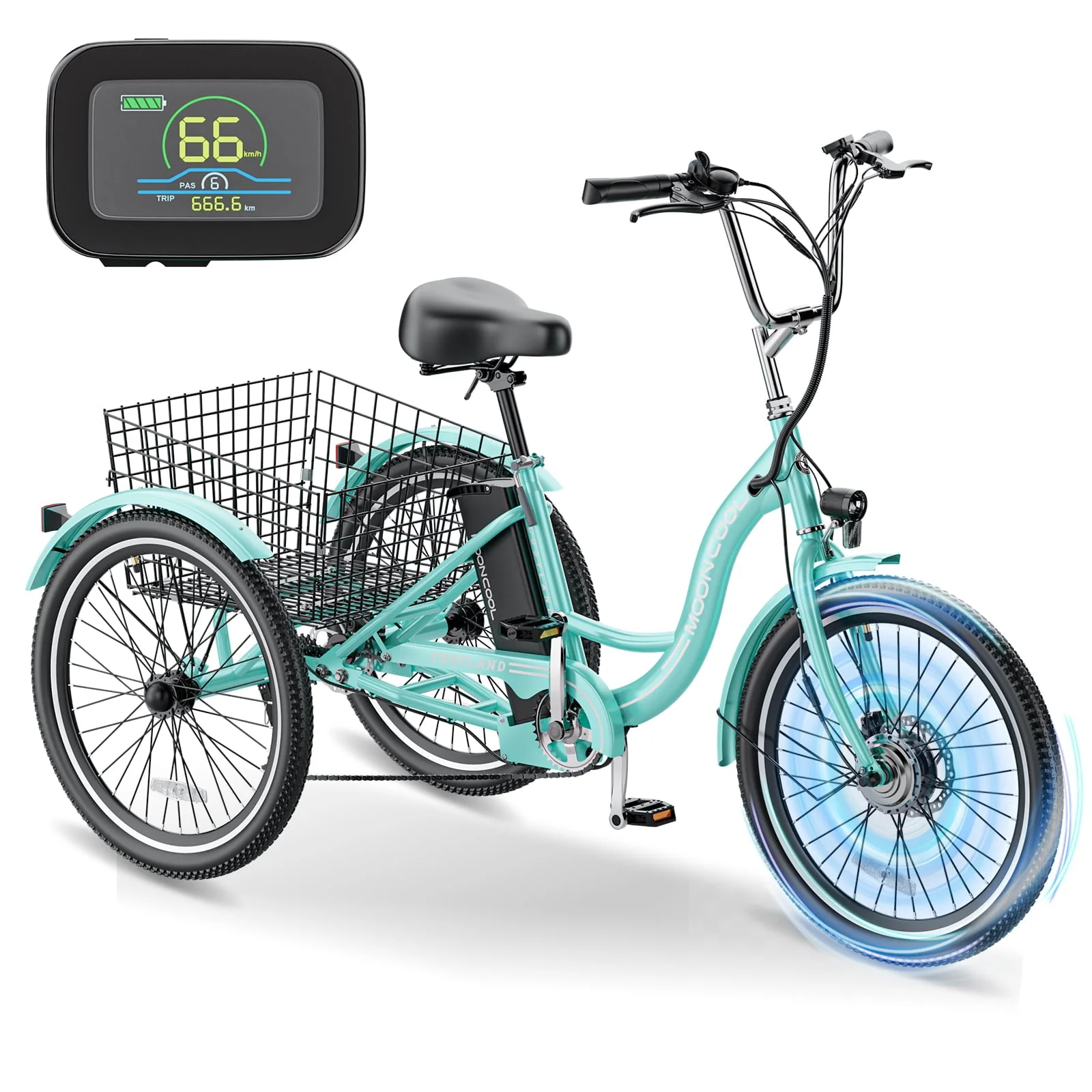 MOONCOOL Electric Tricycle, 350W 36V 24 Inches 7 Speeds 3 Wheels Electric Bikes for Adults, Motorized Electric Trike Three Wheel Electric Bicycle - Image 5
