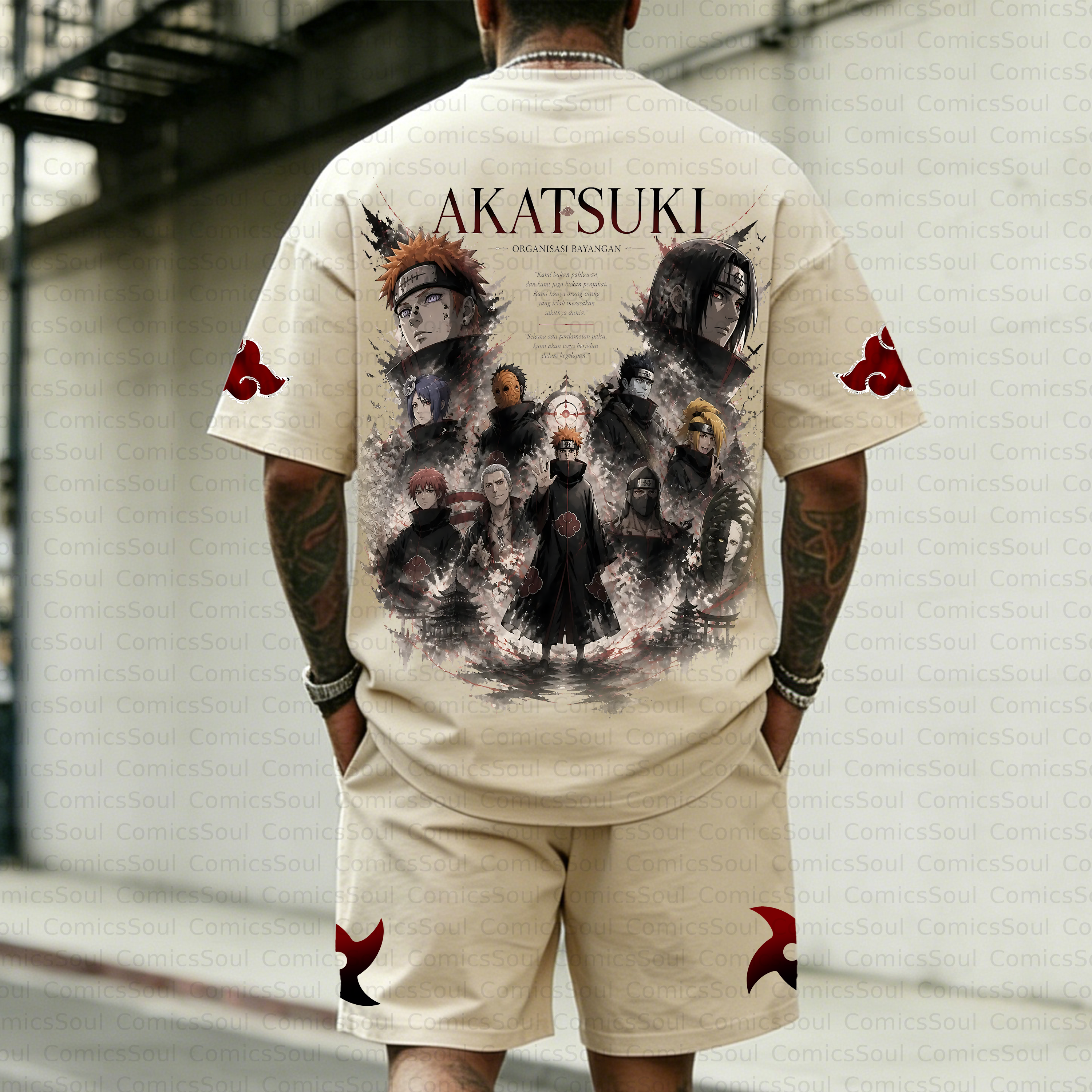 Unisex Anime Inspired Vintage T-shirt& Shorts 2 Pieces Set