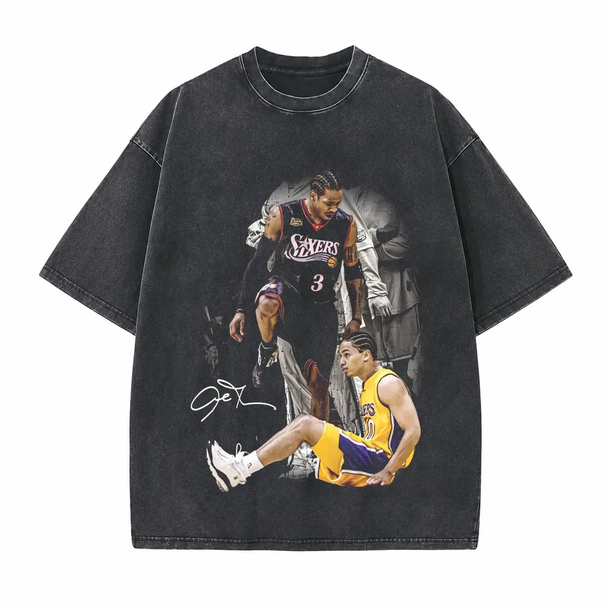 Vintage Crossover Basketball Moment Printed Unisex Washed T-Shirt