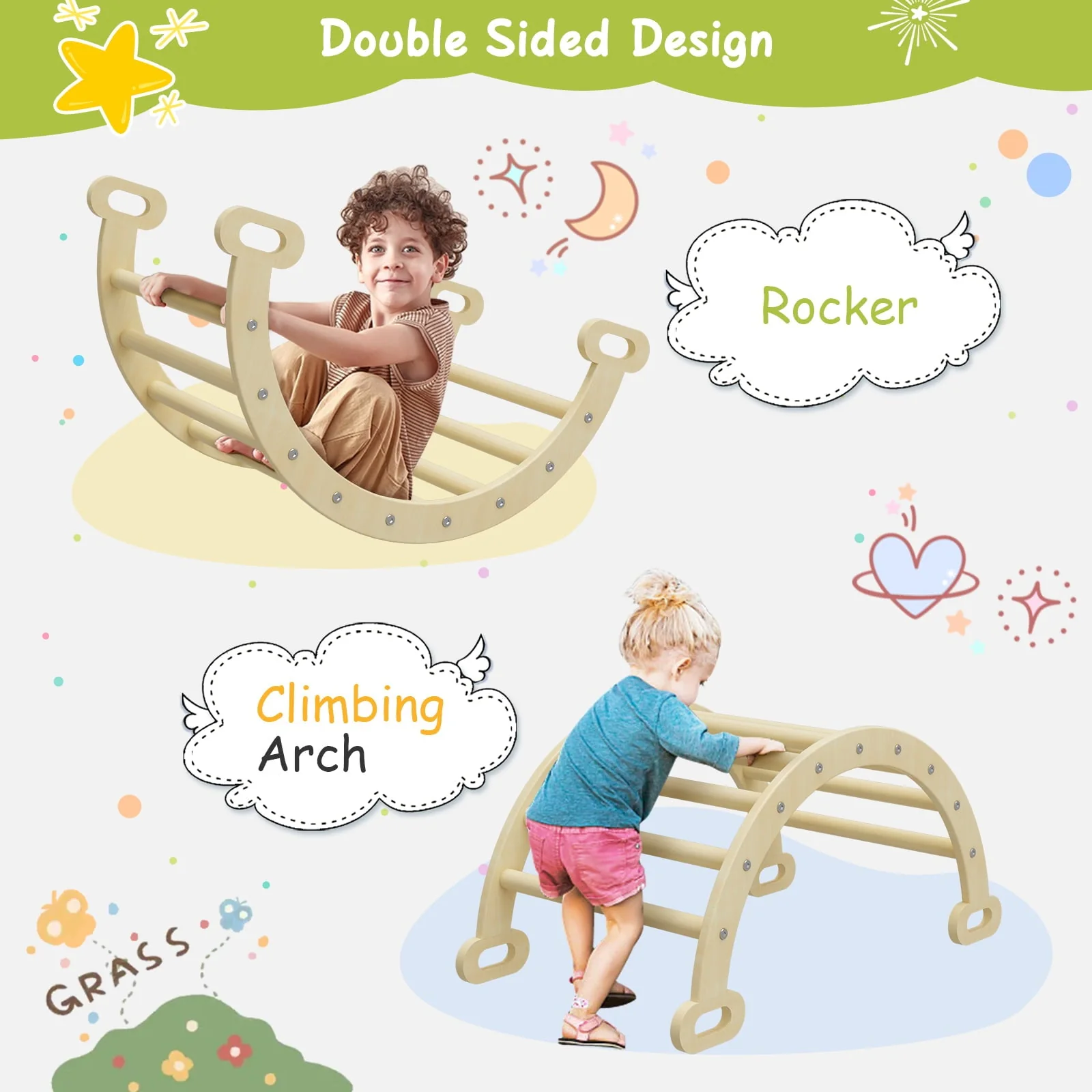 BanaSuper Large 3 in 1 Climbing Triangle Ladder with Ramp & Arch Foldable Wooden Climbing Triangle Set Montessori Climbing Toys for Baby Ourdoor Indoor Playground Play Gym Gift for Boys Girls - Image 3