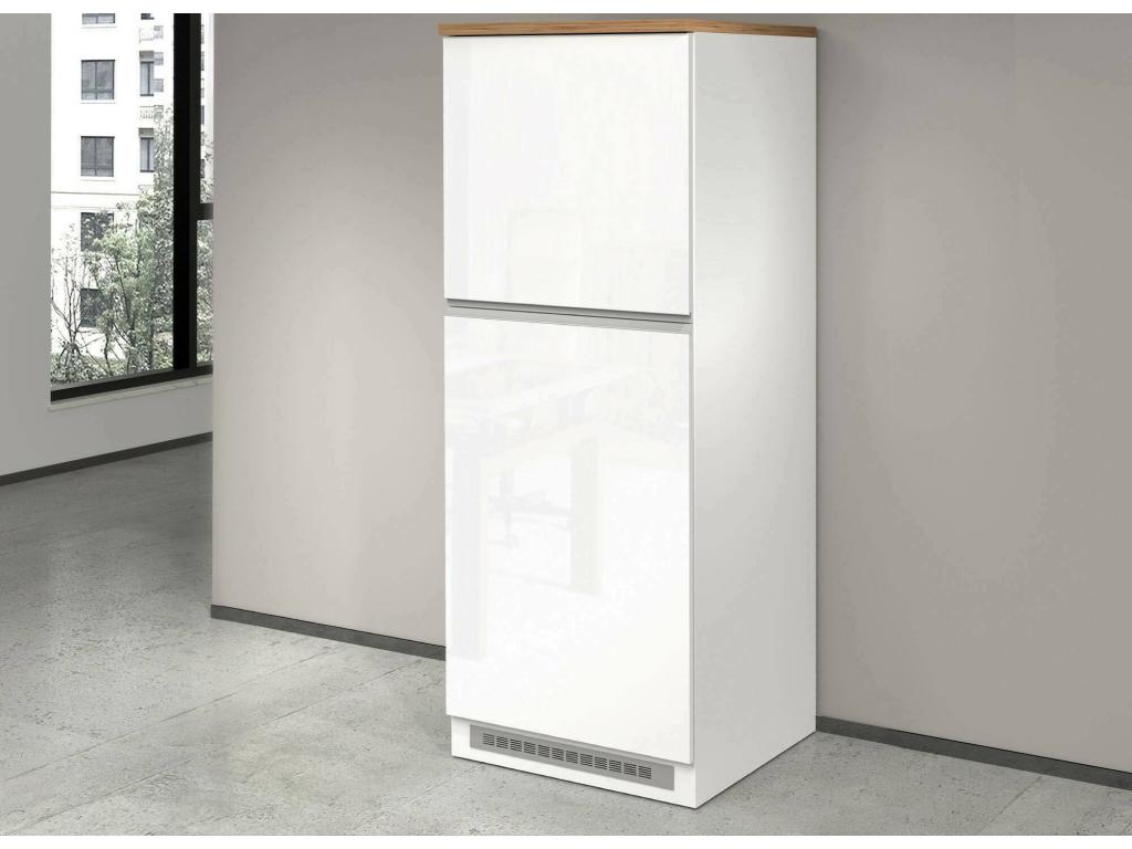 Despensa de cocina Dcasasol, Armario multiusos, Mueble cocina, Soporte multifuncional para frigorífico, 100% Made in Italy, 60x60h165 cm, Tucasago brillo y roble