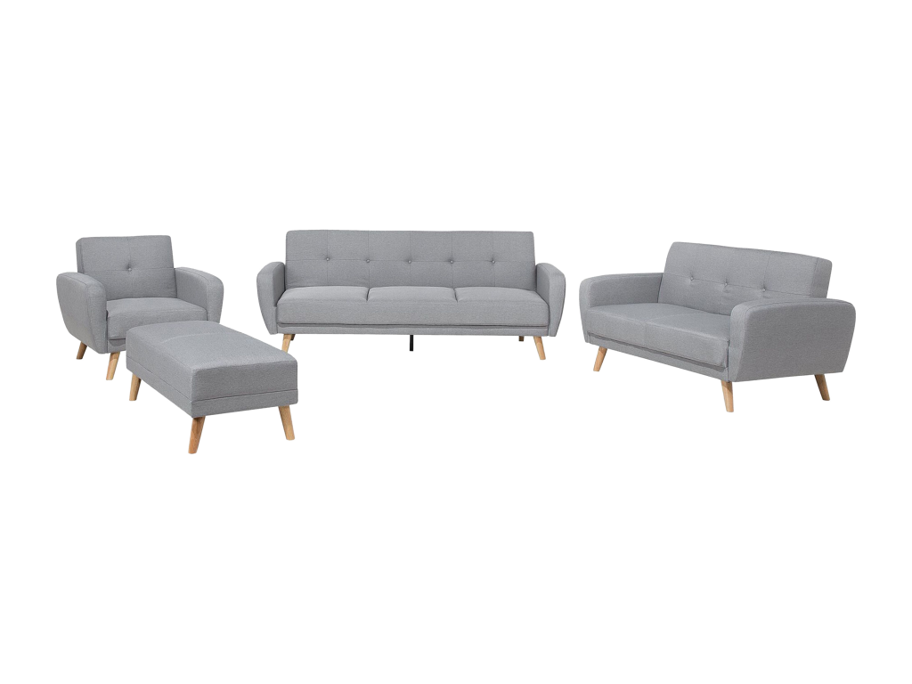 Conjunto de sala de estar 8 plazas con reposapiés gris claro FLORLI