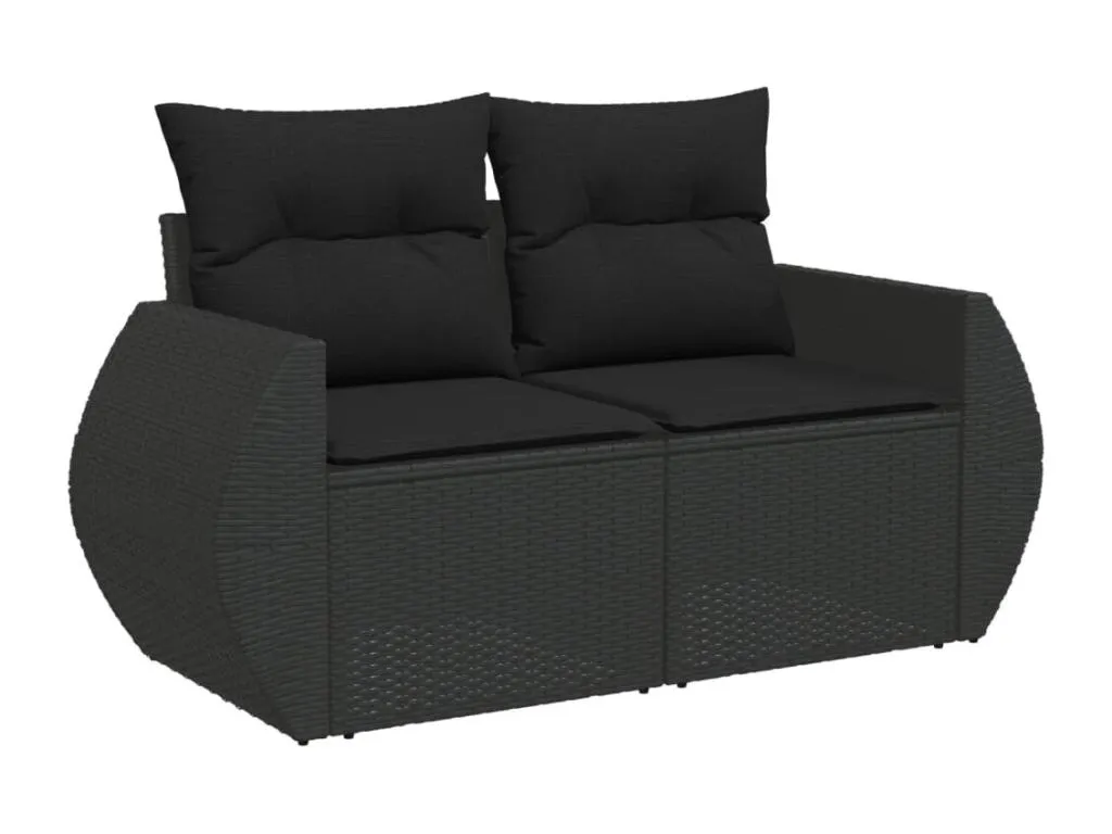Set de sofás de jardín 7 pzas con cojines ratán sintético negro