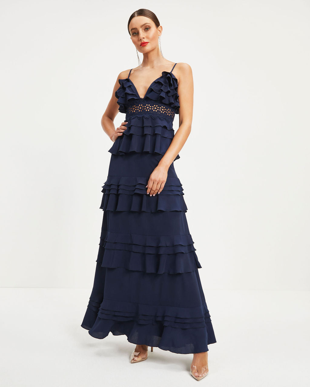 Beautiful Surprise Tiered Ruffle Maxi Dress - Navy - Se7enfashion