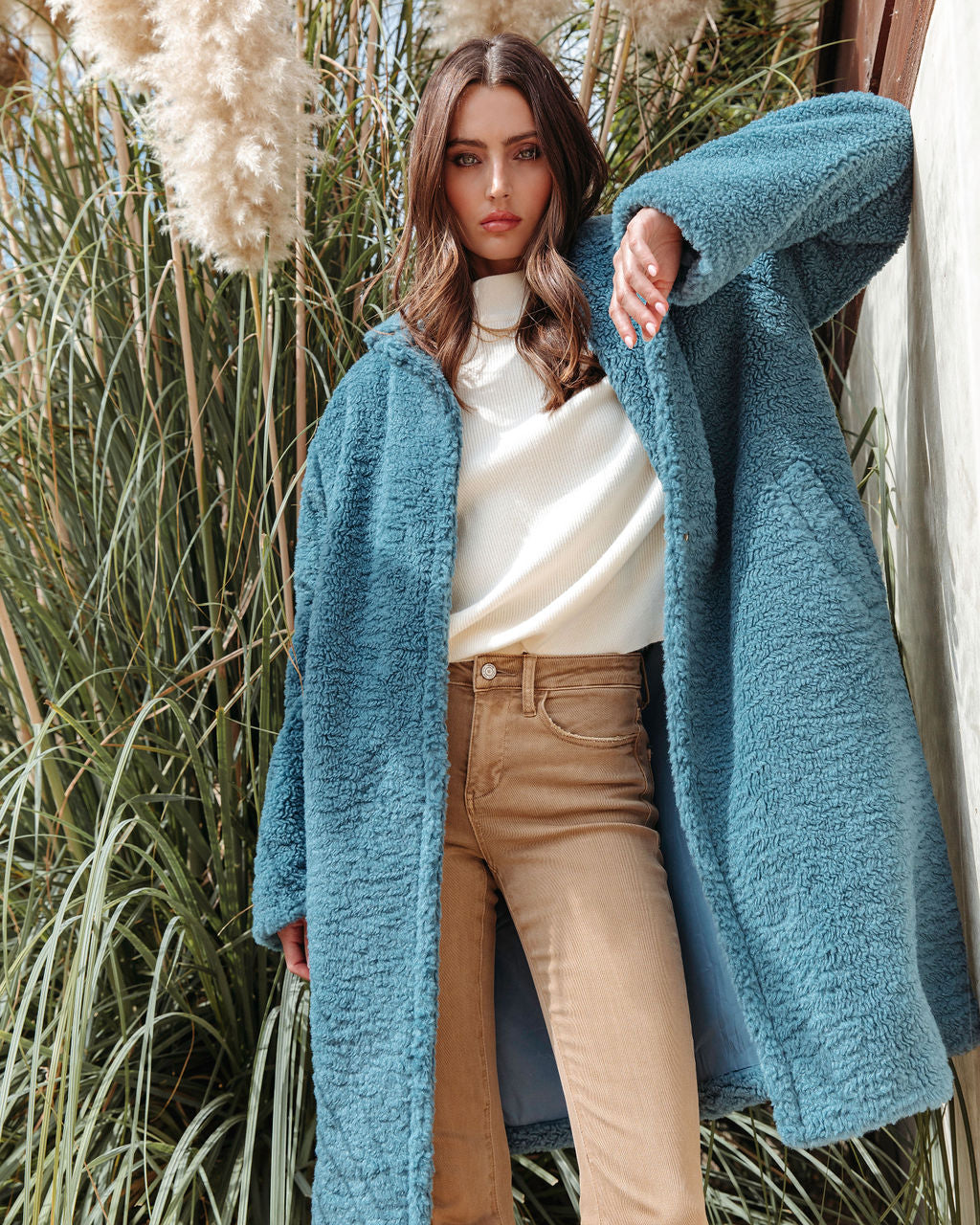 Of The Essence Pocketed Teddy Coat - Dusty Teal - Se7enfashion