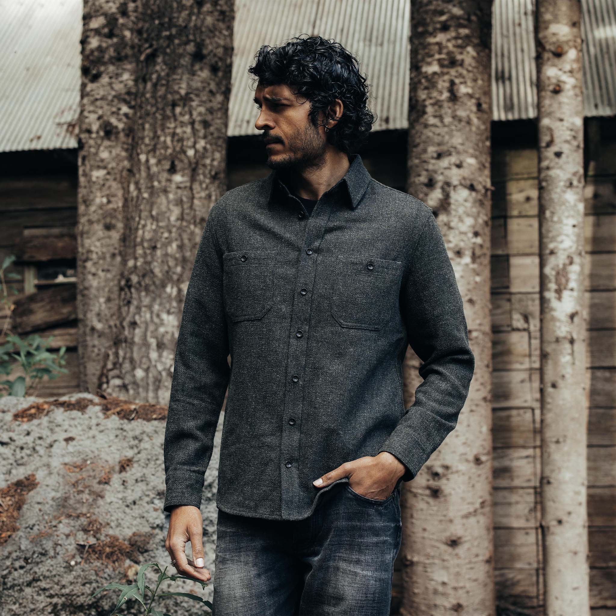 The Service Shirt in Olive Melange Wool