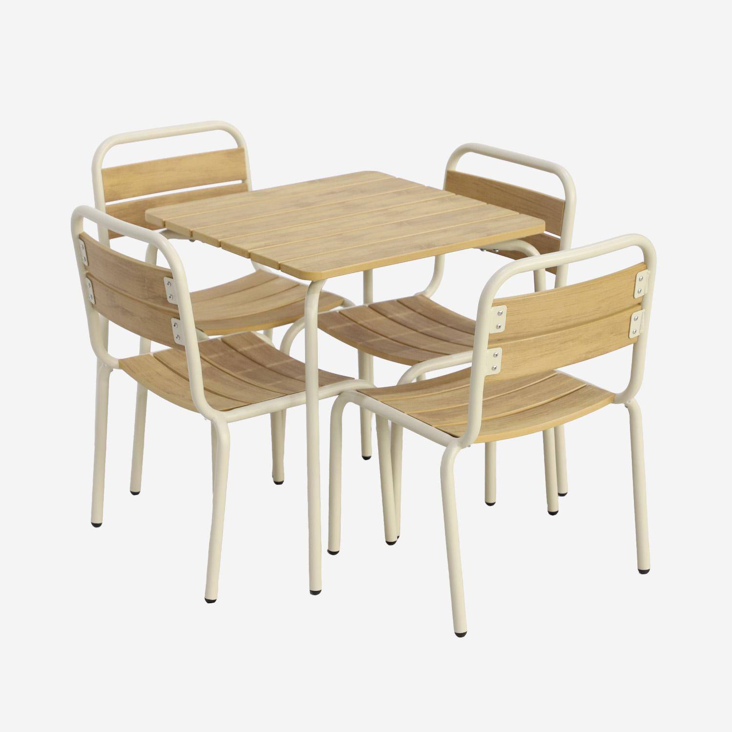 Suzie - Mesa de jardín infantil de acero y decoración de madera con 4 asientos