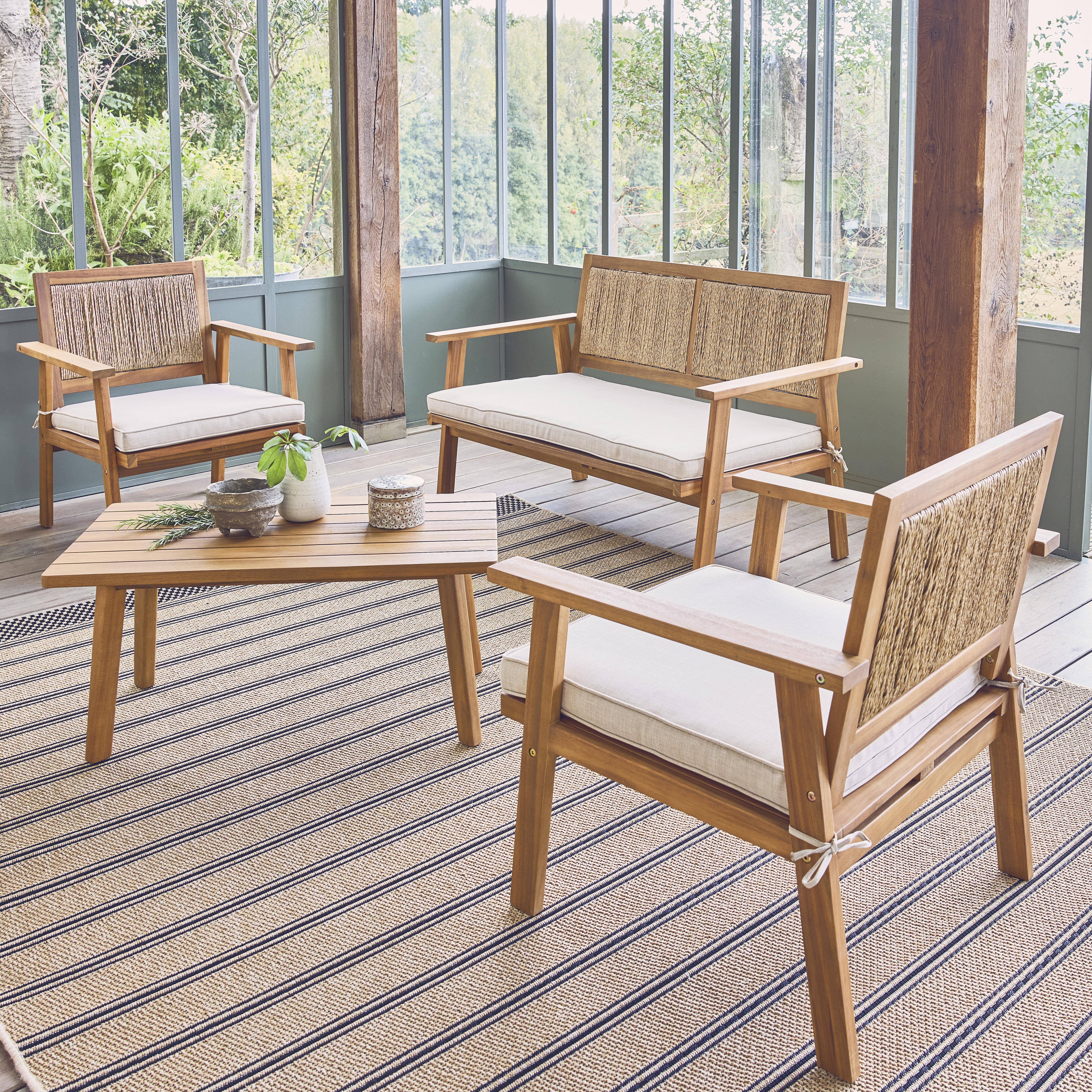 Bohemia - Conjunto de jardín en madera con cañizo vertical, 4 plazas
