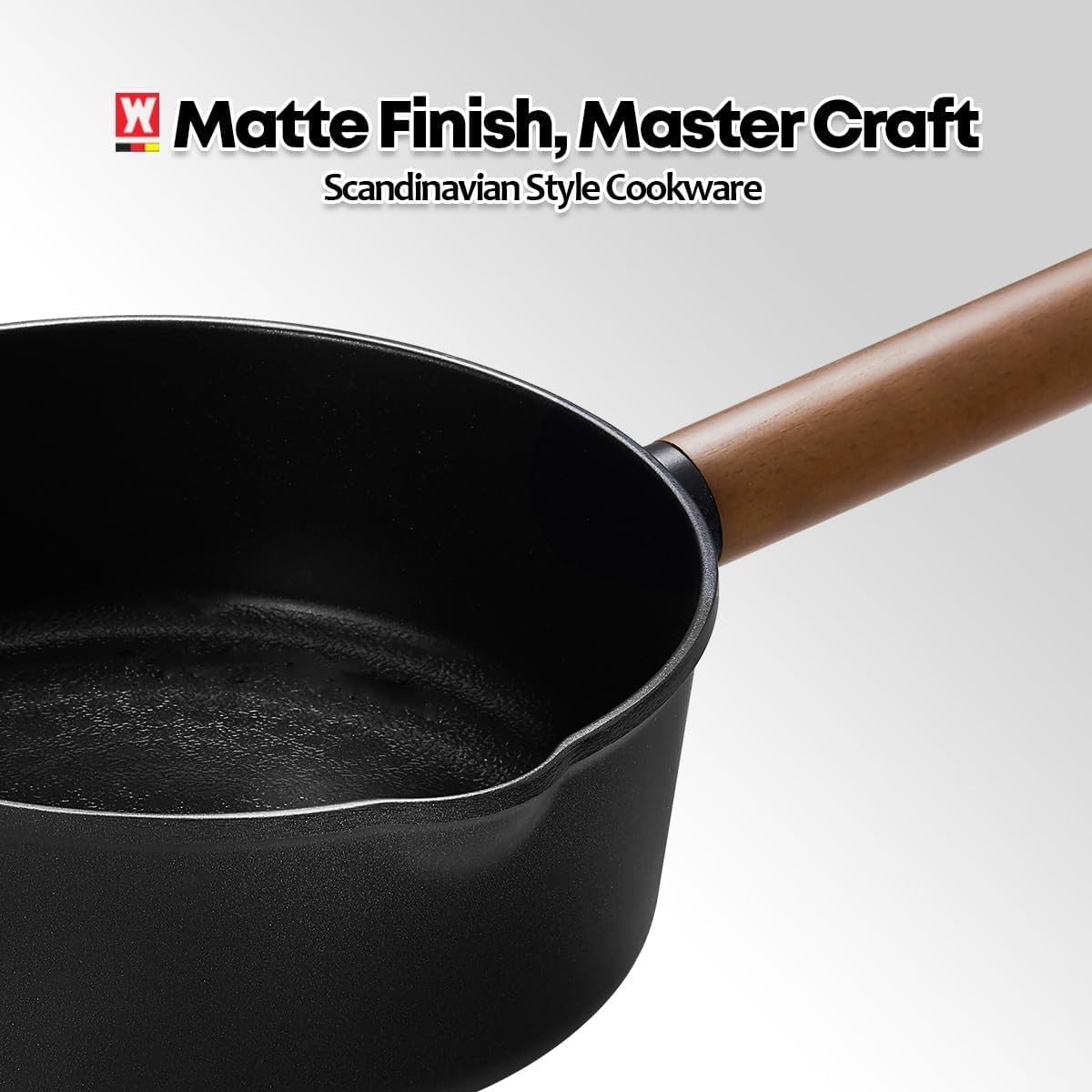WAGENSTEIGER Aluminum Saucepan with Titanium Coated Non-Stick Surface, 7-Layer Coating With Zelkova Wooden Handle, For Professional Chef & Home Cook, Made in Korea (14.76