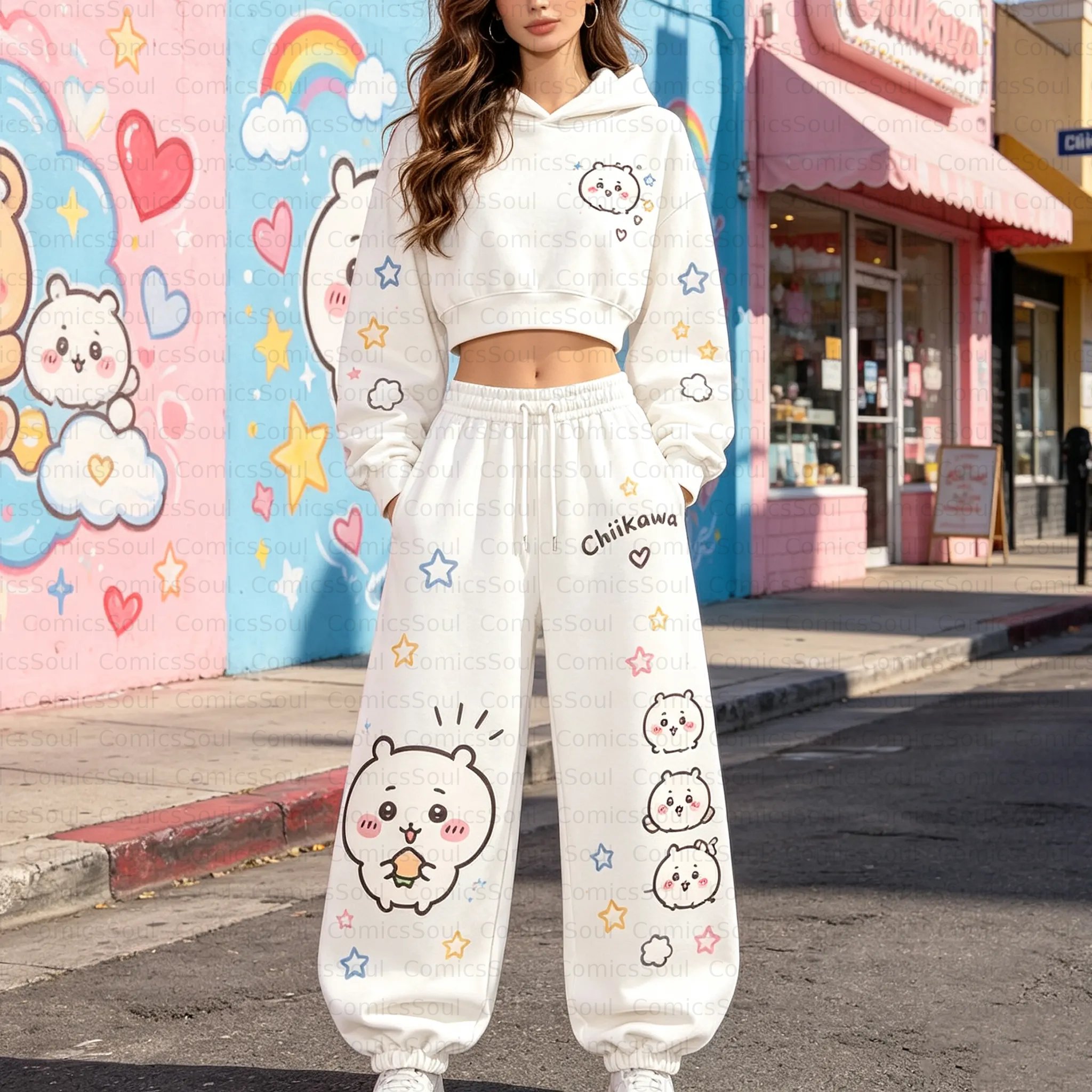 CHIIKAWA Cropped Long Sleeve Hoodie & High Waist Jogger Pants Two Piece TeeThreads Sustain the Scene with Custom Apparel