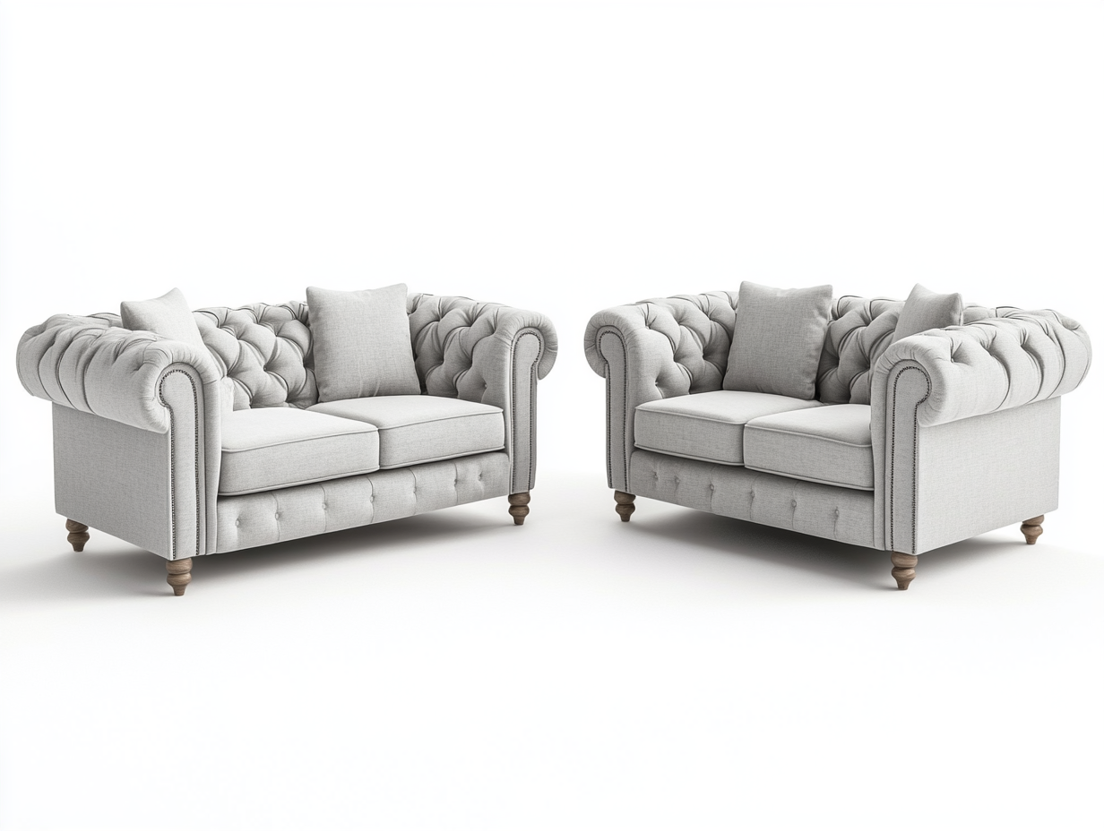 Conjunto de sofá y sillón moderno – tela de lino gris claro – estructura de madera 200x90x85 cm – elegante y cómodo