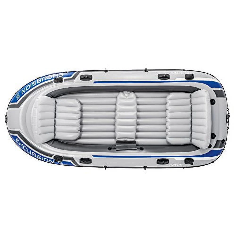 Intex 68325EP Excursion Inflatable 5 Person Heavy Duty Fishing Boat Raft Set with 2 Aluminum Oars & High Output Air Pump for Lakes & Mild Rivers, Gray - Image 2