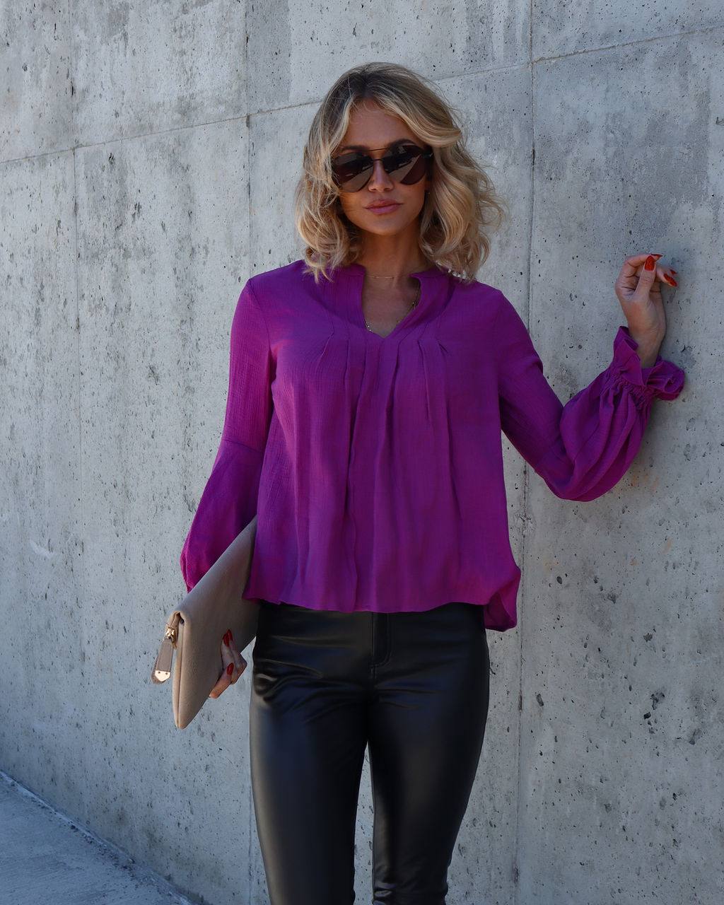Golden Age Ruffle Peasant Top - Magenta - Se7enfashion