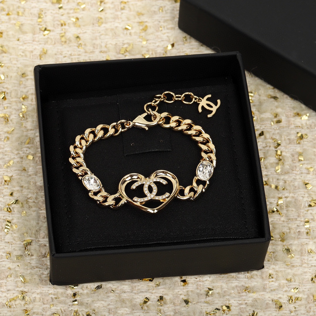 Chanel Hollow Heart Chunky Cuban Chain Bracelet - Original Replica Club